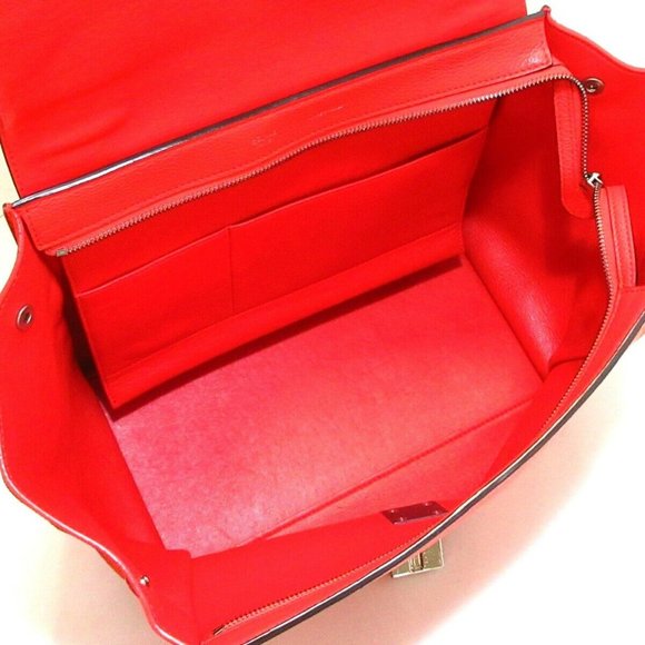 Auth CELINE Trapeze Small Red Leather Suede Womens Handbag - Picture 8 of 15